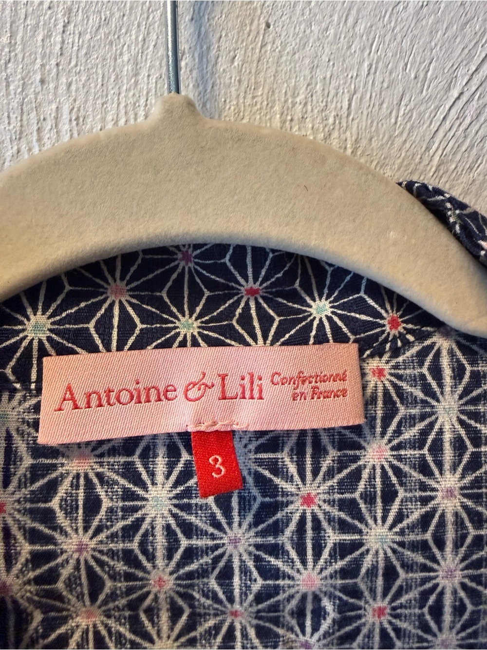 Antoine & Lili Paris 100% Cotton Wrap Blouse Navy Funky Geometric Print Size S - Picture 4 of 8